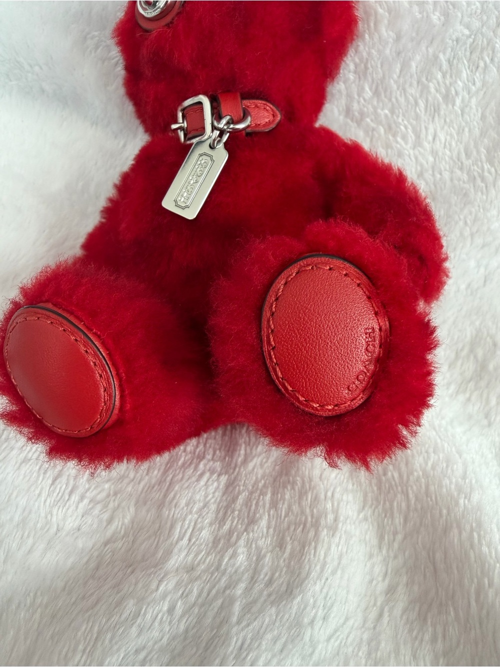 Coach EUC Sherpa Shearling Teddy Keychain Bag Charm - Picture 5 of 7